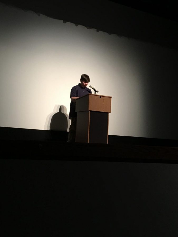 Sophomore Ryan Thornburg delivers a speech in the PAC.