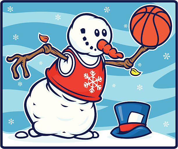 A Holiday Snowman shooting a basketball. His arms, basketball, hat and background were created separately.